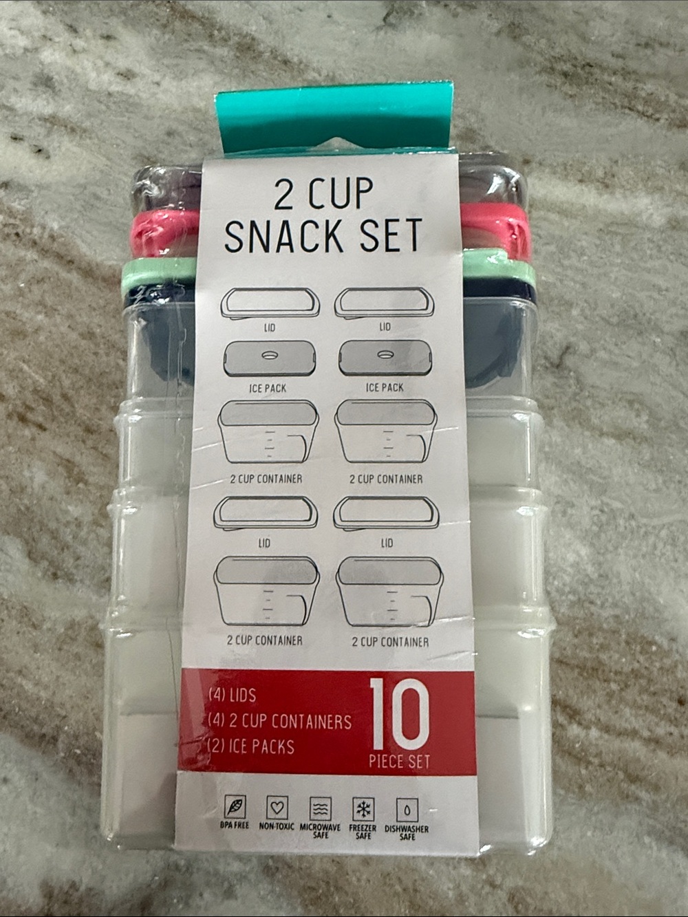 2 Cup Snack Set - Colorful Lids, 4 containers, 2 ice packs